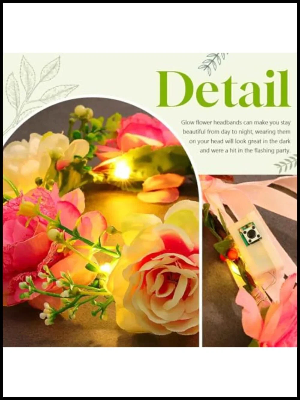 Light Up LED Flower Headband Floral Fairy Crown 3 Flashing Modes